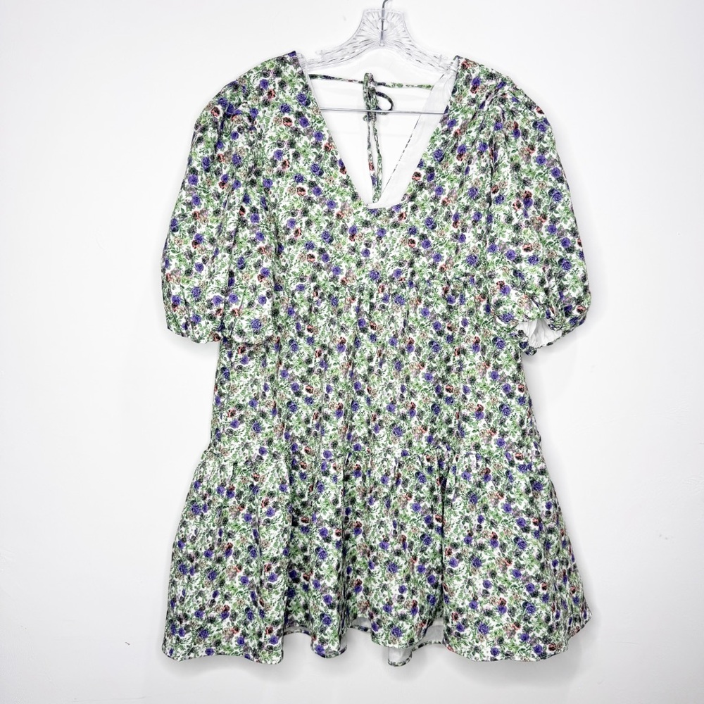 NWT Anthropologie Endless Rose Floral Jacquard Puff Sleeve Dress Size Medium